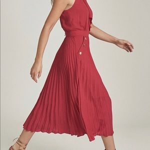 NWT REISS Nina Halterneck Pleated Midi Dress, Size 10